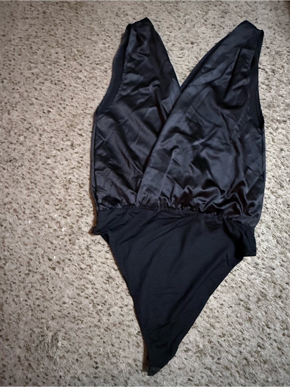 Chic Satin Surplice Bodysuit - Sleek Black